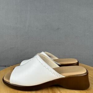 Munro American Aruba White Leather Slip-On Slide Sandals Women’s Size 5M US